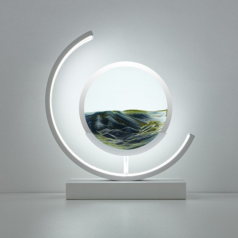 LED Table Lamp | Moving Sand Landscape | Metal Frame & Glass Reservoir | Relaxation