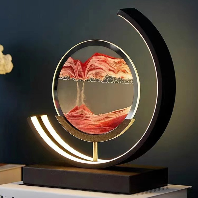 LED Table Lamp | Moving Sand Landscape | Metal Frame & Glass Reservoir | Relaxation