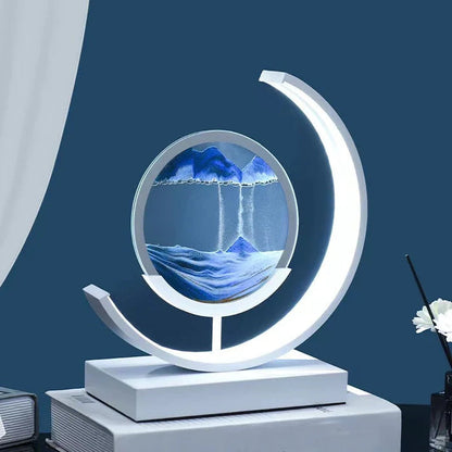 LED Table Lamp | Moving Sand Landscape | Metal Frame & Glass Reservoir | Relaxation