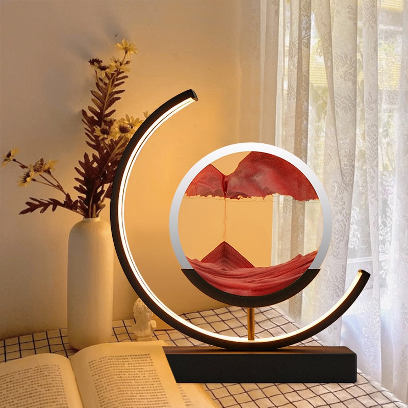 LED Table Lamp | Moving Sand Landscape | Metal Frame & Glass Reservoir | Relaxation