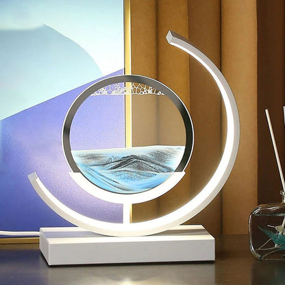LED Table Lamp | Moving Sand Landscape | Metal Frame & Glass Reservoir | Relaxation