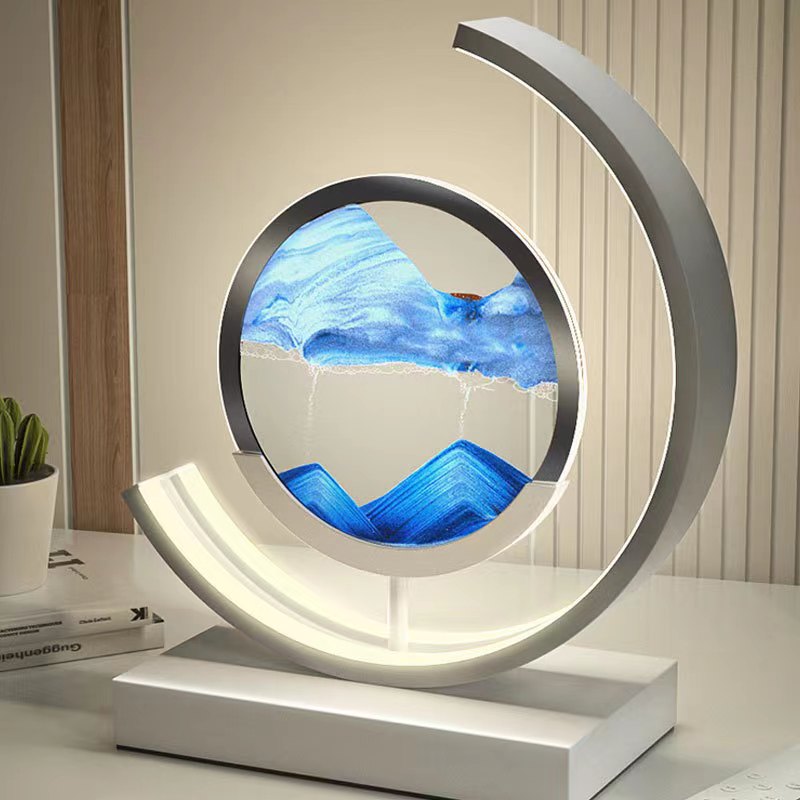 LED Table Lamp | Moving Sand Landscape | Metal Frame & Glass Reservoir | Relaxation
