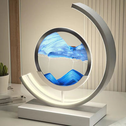 LED Table Lamp | Moving Sand Landscape | Metal Frame & Glass Reservoir | Relaxation