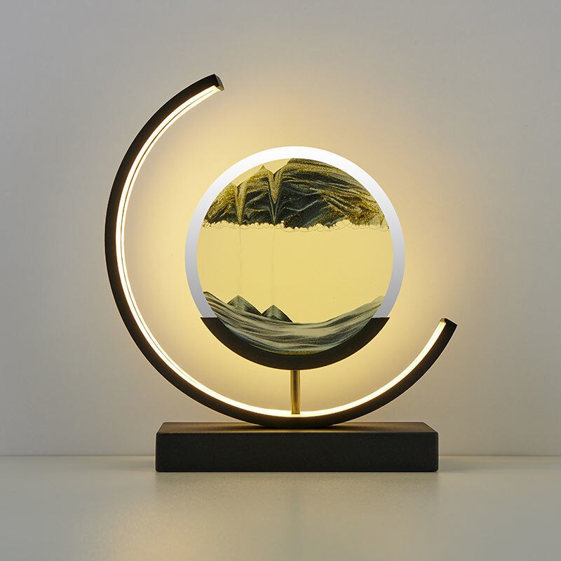 LED Table Lamp | Moving Sand Landscape | Metal Frame & Glass Reservoir | Relaxation