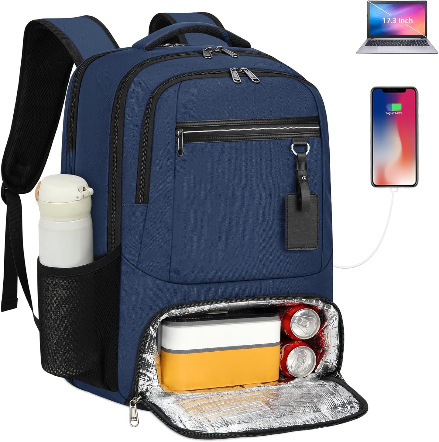 Laptop & Lunch Backpack | USB Charging Port | Fits 17.3 in Laptop | Insulated Lunch Compartment