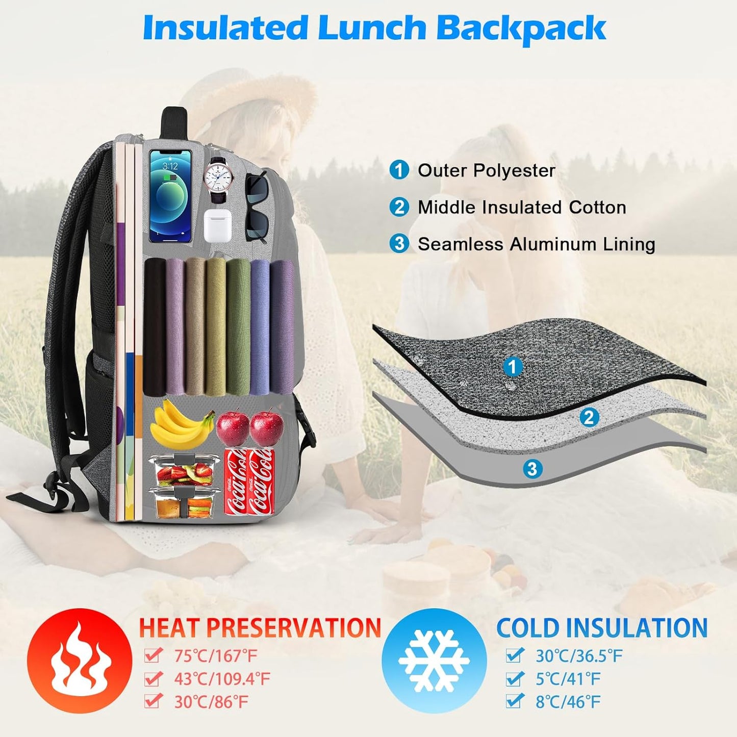 Laptop & Lunch Backpack | USB Charging Port | Fits 17.3 in Laptop | Insulated Lunch Compartment