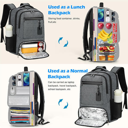 Laptop & Lunch Backpack | USB Charging Port | Fits 17.3 in Laptop | Insulated Lunch Compartment