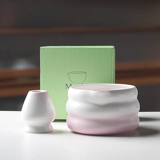 Matcha Bowl Set | Ceramic 550ml Bowl with Pouring Spout | Includes Whisk Holder