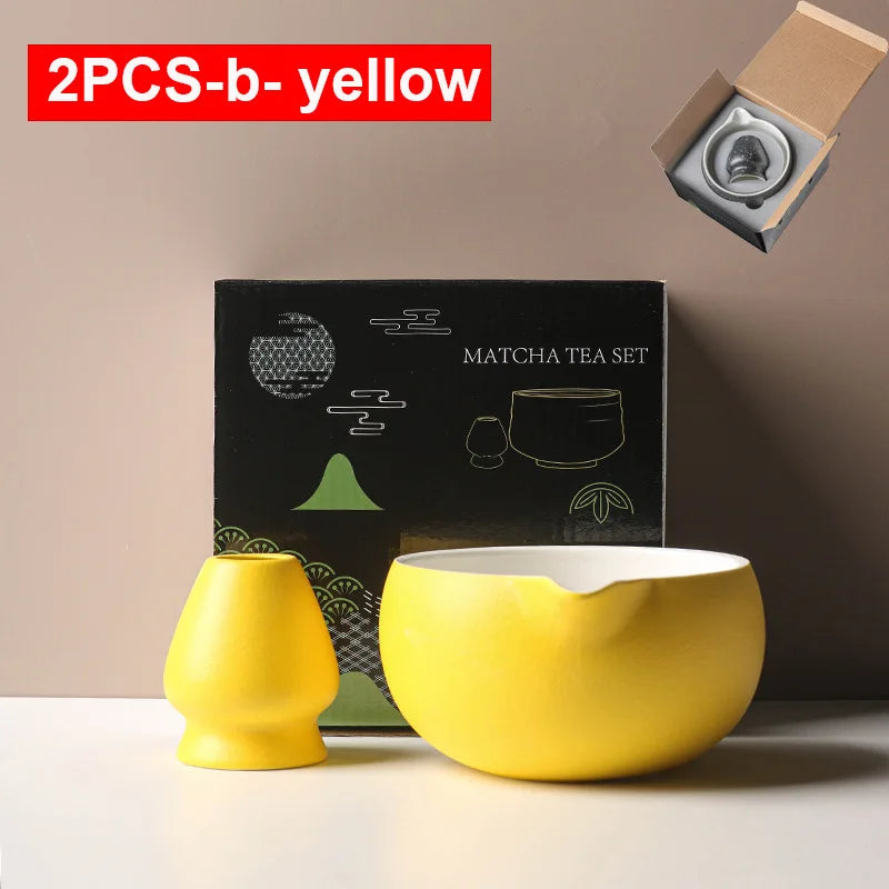 Matcha Bowl Set | Ceramic 550ml Bowl with Pouring Spout | Includes Whisk Holder