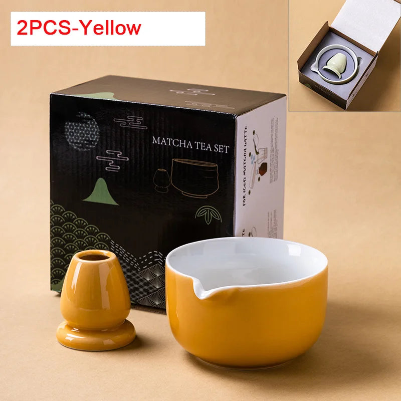 Matcha Bowl Set | Ceramic 550ml Bowl with Pouring Spout | Includes Whisk Holder