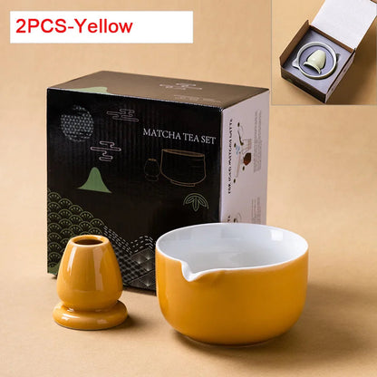 Matcha Bowl Set | Ceramic 550ml Bowl with Pouring Spout | Includes Whisk Holder