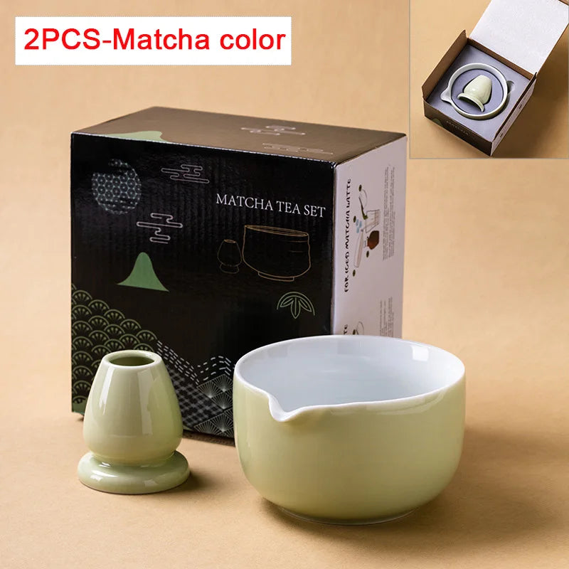 Matcha Bowl Set | Ceramic 550ml Bowl with Pouring Spout | Includes Whisk Holder