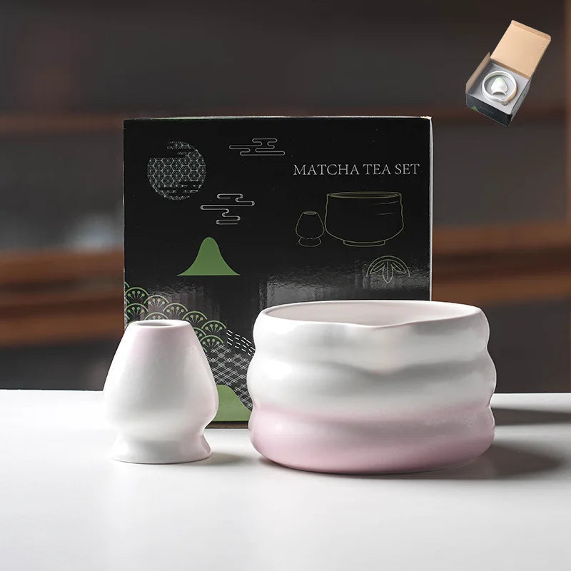 Matcha Bowl Set | Ceramic 550ml Bowl with Pouring Spout | Includes Whisk Holder