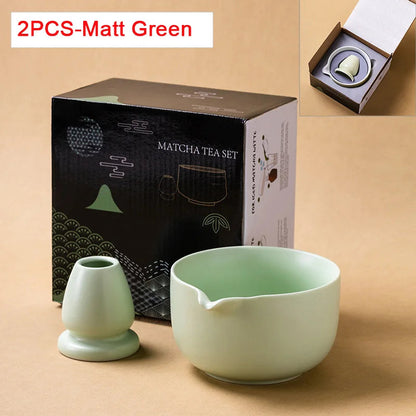 Matcha Bowl Set | Ceramic 550ml Bowl with Pouring Spout | Includes Whisk Holder