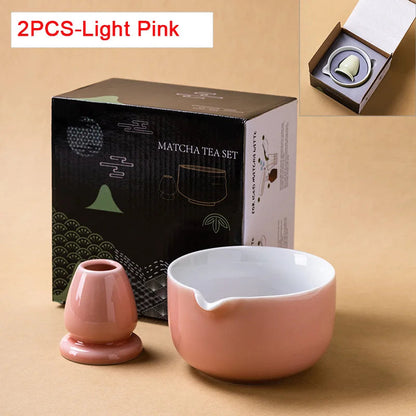 Matcha Bowl Set | Ceramic 550ml Bowl with Pouring Spout | Includes Whisk Holder