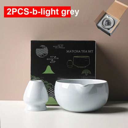 Matcha Bowl Set | Ceramic 550ml Bowl with Pouring Spout | Includes Whisk Holder