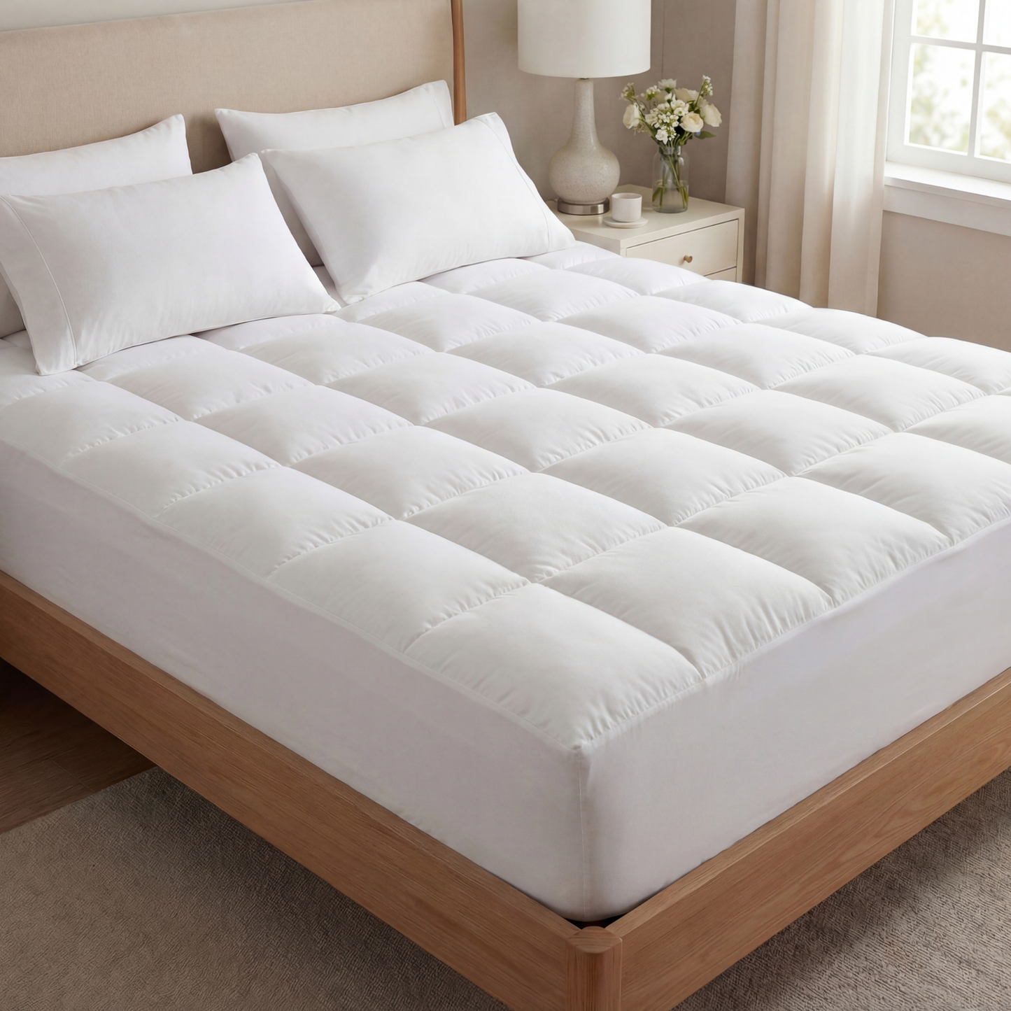 Mattress Topper | 1000GSM Plush Cooling Fill | Breathable Polyester Blend Cover