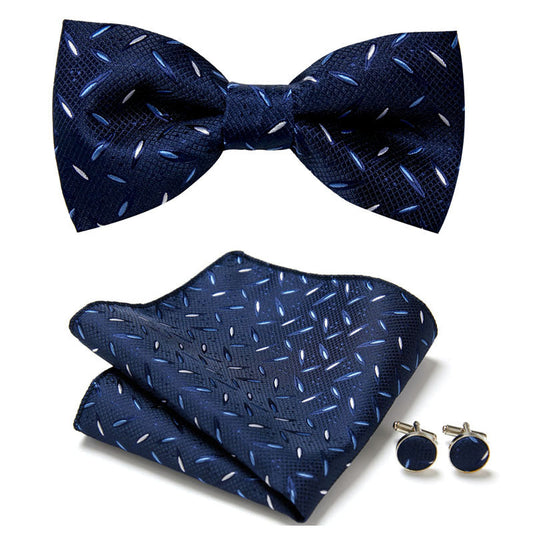Men's Bow Tie Set | Floral Print Polyester | Includes Pocket Square & Cufflinks | Formal Wear