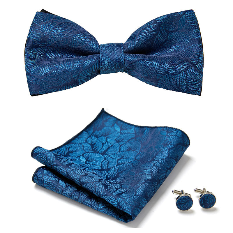 Men's Bow Tie Set | Floral Print Polyester | Includes Pocket Square & Cufflinks | Formal Wear