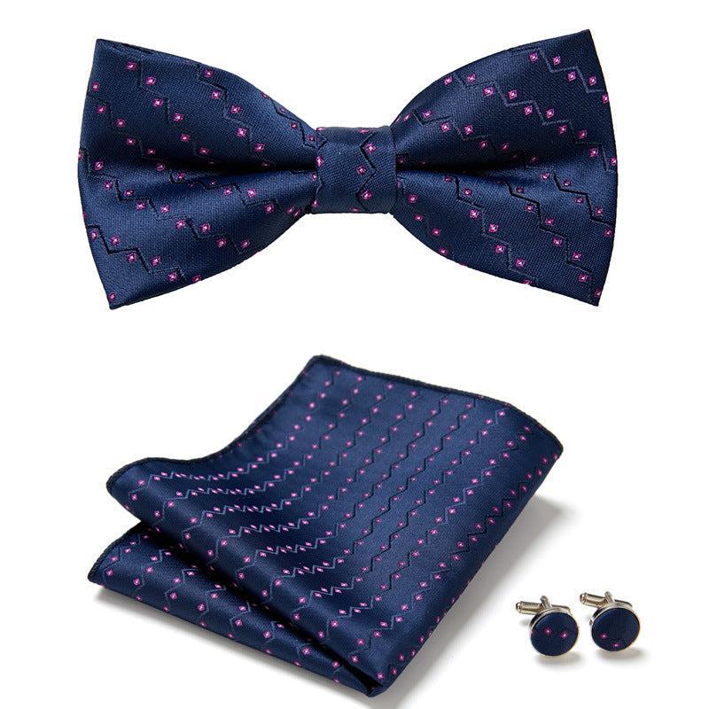 Men's Bow Tie Set | Floral Print Polyester | Includes Pocket Square & Cufflinks | Formal Wear