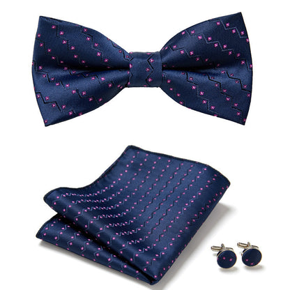Men's Bow Tie Set | Floral Print Polyester | Includes Pocket Square & Cufflinks | Formal Wear