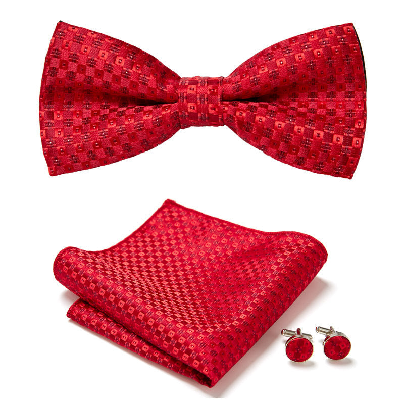Men's Bow Tie Set | Floral Print Polyester | Includes Pocket Square & Cufflinks | Formal Wear