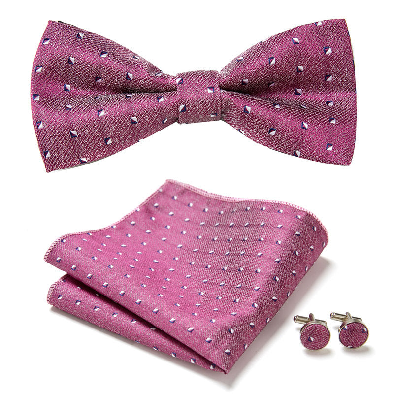 Men's Bow Tie Set | Floral Print Polyester | Includes Pocket Square & Cufflinks | Formal Wear
