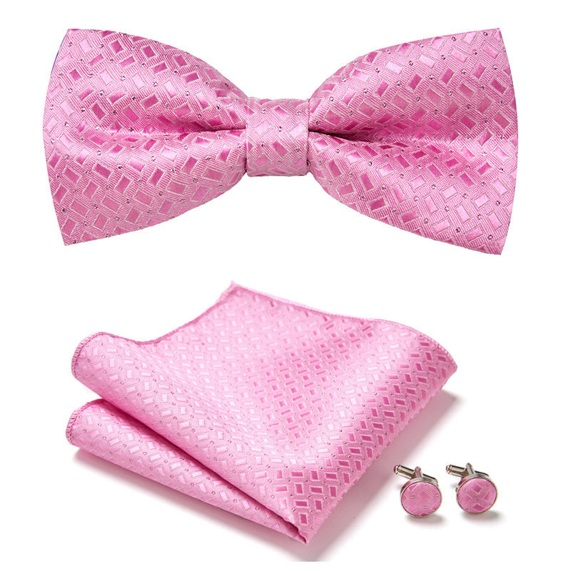 Men's Bow Tie Set | Floral Print Polyester | Includes Pocket Square & Cufflinks | Formal Wear