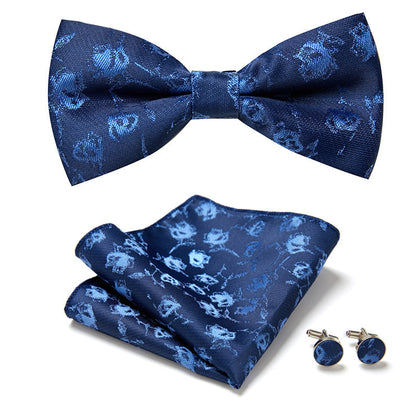 Men's Bow Tie Set | Floral Print Polyester | Includes Pocket Square & Cufflinks | Formal Wear