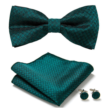 Men's Bow Tie Set | Floral Print Polyester | Includes Pocket Square & Cufflinks | Formal Wear