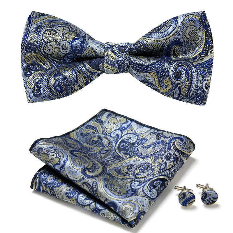 Men's Bow Tie Set | Floral Print Polyester | Includes Pocket Square & Cufflinks | Formal Wear