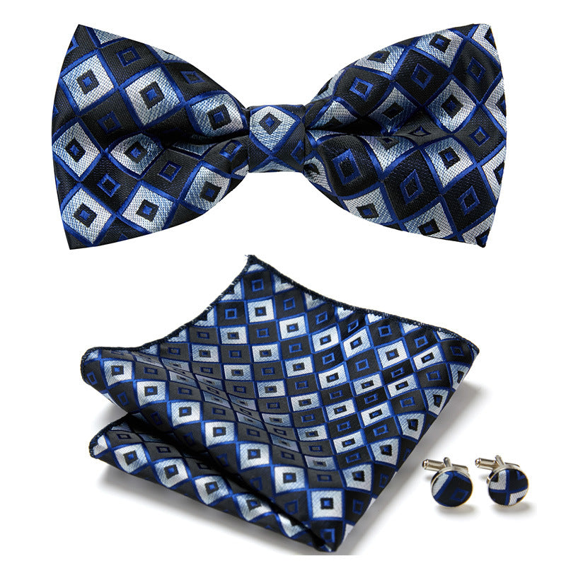 Men's Bow Tie Set | Floral Print Polyester | Includes Pocket Square & Cufflinks | Formal Wear