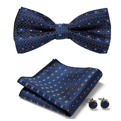 Men's Bow Tie Set | Floral Print Polyester | Includes Pocket Square & Cufflinks | Formal Wear