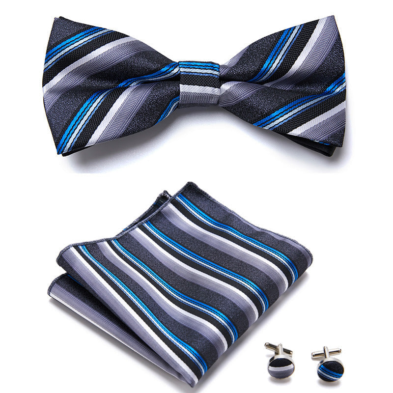 Men's Bow Tie Set | Floral Print Polyester | Includes Pocket Square & Cufflinks | Formal Wear