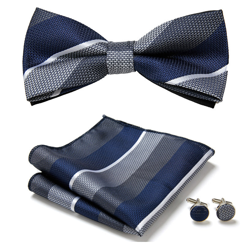 Men's Bow Tie Set | Floral Print Polyester | Includes Pocket Square & Cufflinks | Formal Wear