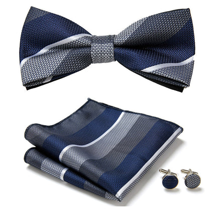 Men's Bow Tie Set | Floral Print Polyester | Includes Pocket Square & Cufflinks | Formal Wear