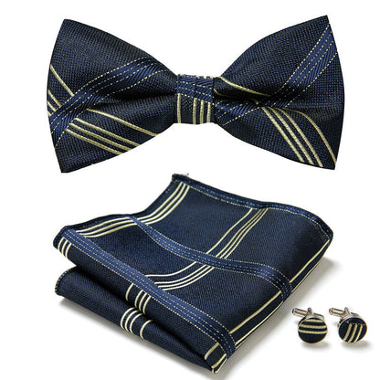 Men's Bow Tie Set | Floral Print Polyester | Includes Pocket Square & Cufflinks | Formal Wear