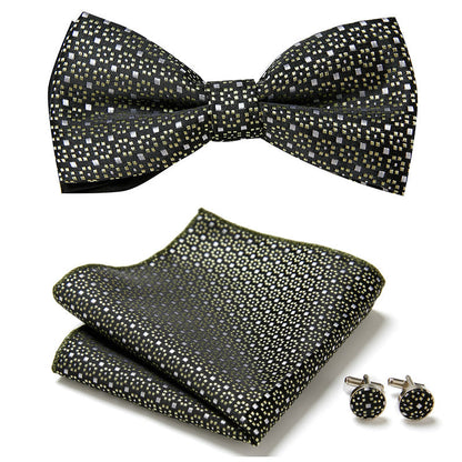 Men's Bow Tie Set | Floral Print Polyester | Includes Pocket Square & Cufflinks | Formal Wear
