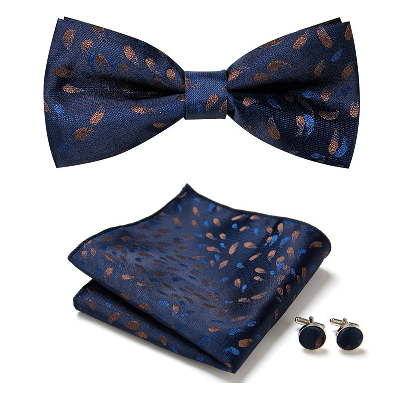Men's Bow Tie Set | Floral Print Polyester | Includes Pocket Square & Cufflinks | Formal Wear