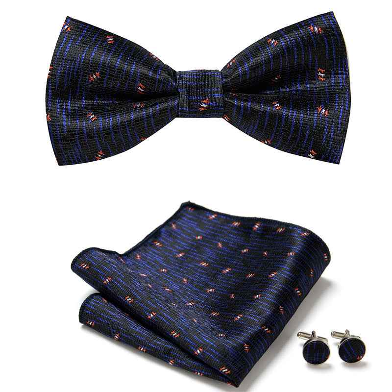 Men's Bow Tie Set | Floral Print Polyester | Includes Pocket Square & Cufflinks | Formal Wear