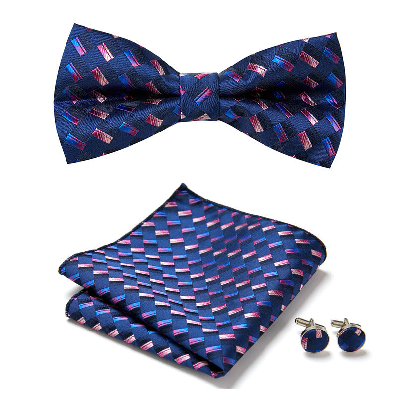 Men's Bow Tie Set | Floral Print Polyester | Includes Pocket Square & Cufflinks | Formal Wear