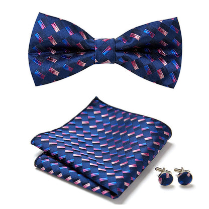 Men's Bow Tie Set | Floral Print Polyester | Includes Pocket Square & Cufflinks | Formal Wear