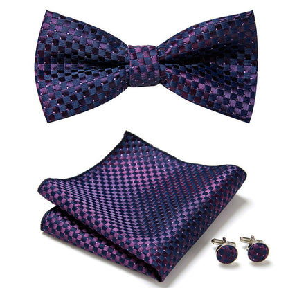 Men's Bow Tie Set | Floral Print Polyester | Includes Pocket Square & Cufflinks | Formal Wear