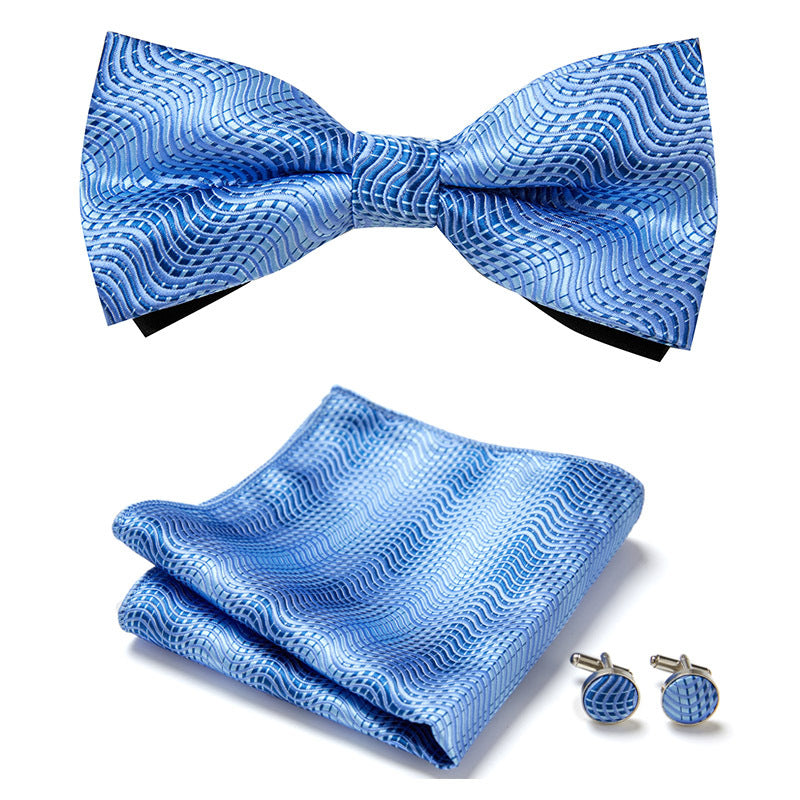 Men's Bow Tie Set | Floral Print Polyester | Includes Pocket Square & Cufflinks | Formal Wear