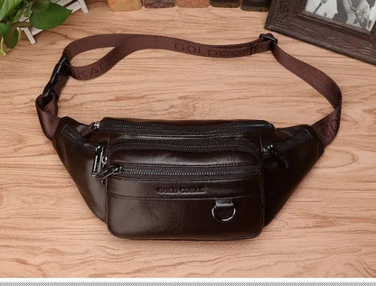 Men's Waist Bag | Genuine Cowhide Leather | Large Capacity & Multi-Pocket | Durable Design