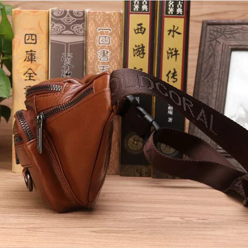 Men's Waist Bag | Genuine Cowhide Leather | Large Capacity & Multi-Pocket | Durable Design
