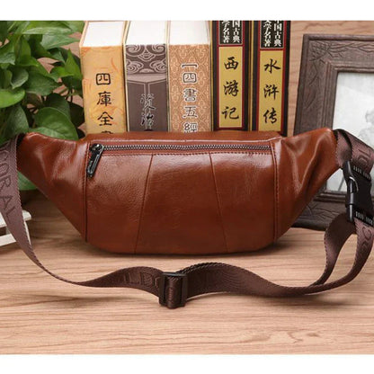 Men's Waist Bag | Genuine Cowhide Leather | Large Capacity & Multi-Pocket | Durable Design