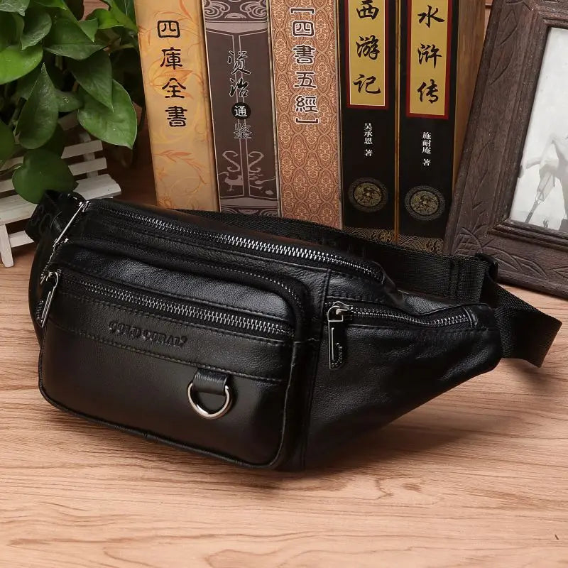 Men's Waist Bag | Genuine Cowhide Leather | Large Capacity & Multi-Pocket | Durable Design