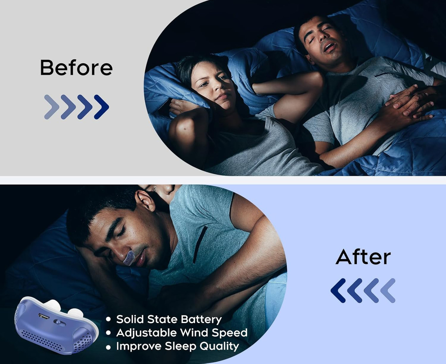 Micro CPAP Anti-Snoring Device | Maskless Silicone Nose Buds | USB Rechargeable | 8-10 Hour Battery
