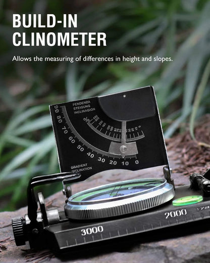 Military Compass | Waterproof Aluminum Body | Clinometer & Sighting Reticle | Hiking & Camping